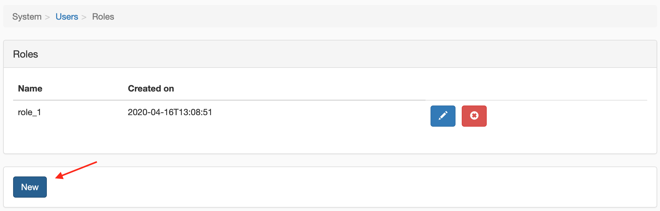 new user role button